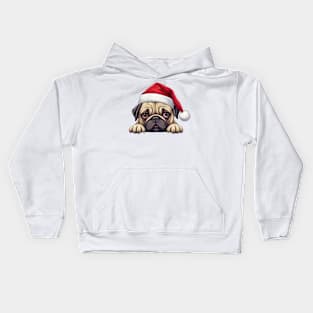 Christmas Peeking Pug Dog Kids Hoodie